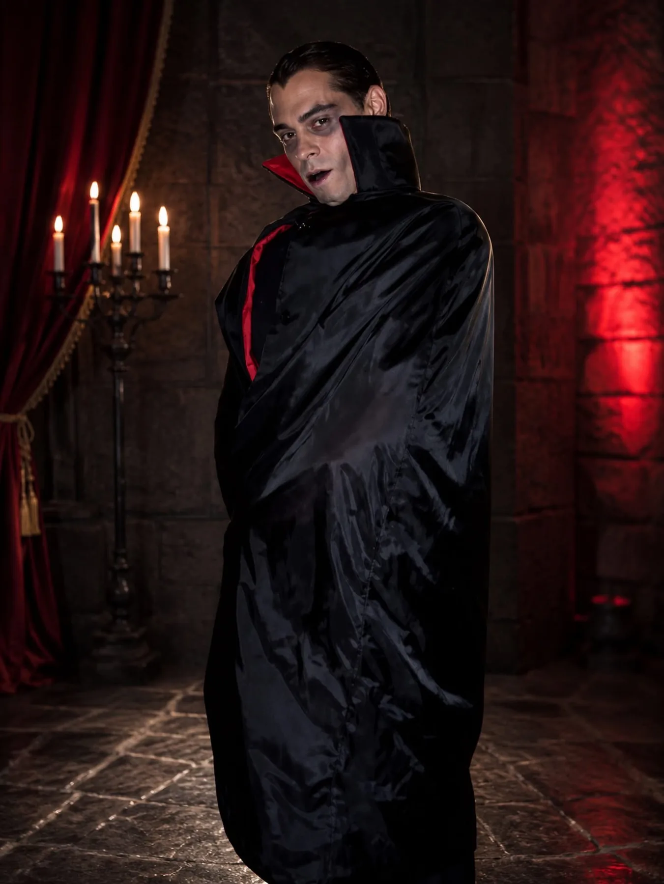 Sandy caracterizado como Drácula